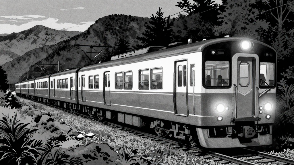 Lights return as the train continues through the mountains.