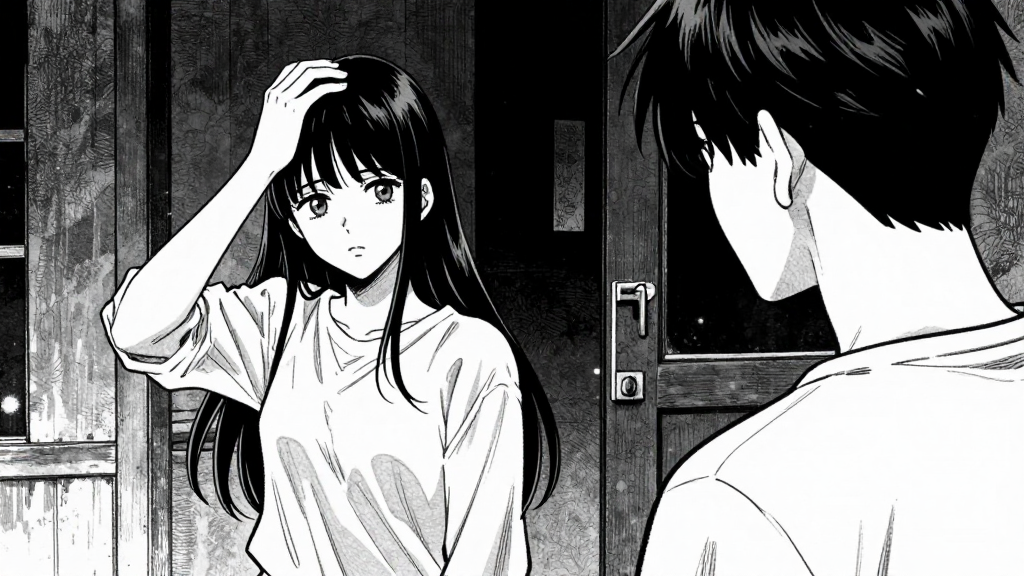 Katarina steps back, shaking her head, as Elias watches.