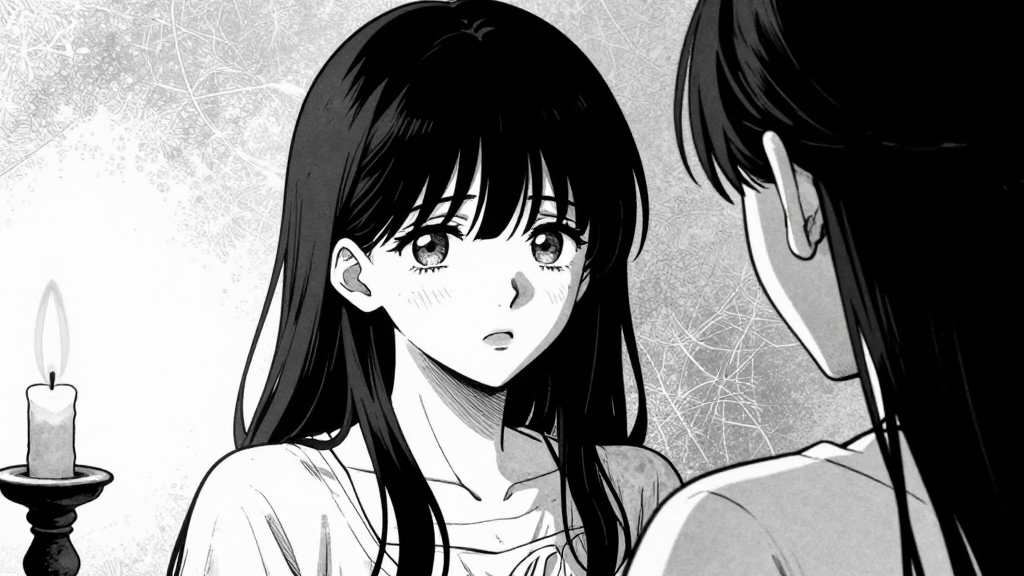 Min-ji steps back, looking at the completed painting with a pained expression.