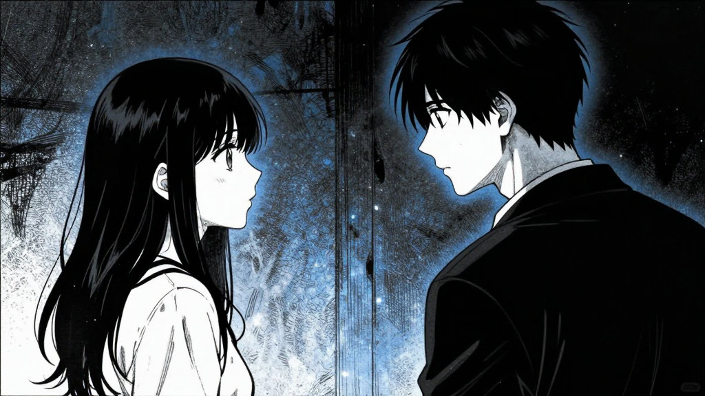 Marcus stares into the shadows, frozen in place, while Sarah watches him.