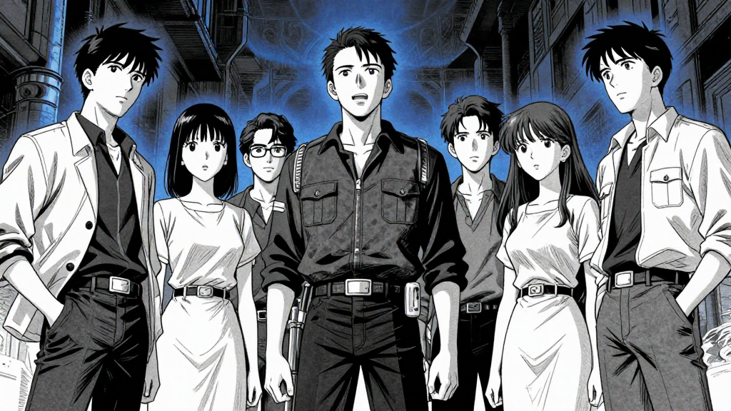 The spectral crew stands frozen in the 1845 scene, staring at the team.