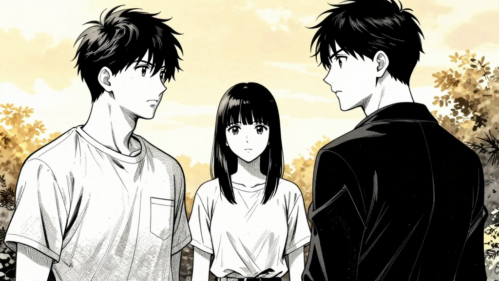 Marcus and Sara face Elias. Nadia stands nearby, determined.