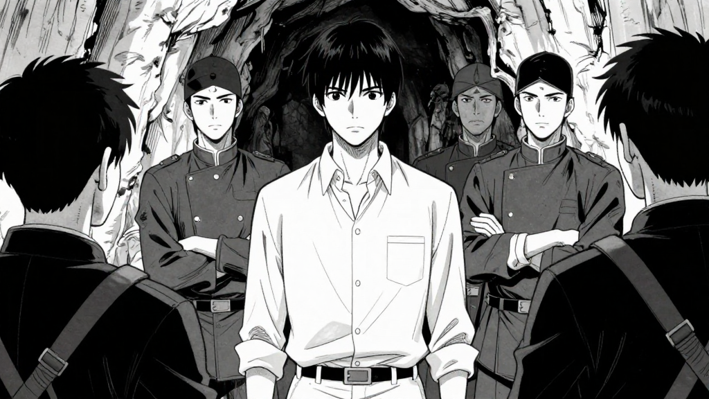 Erik surfaces from the caves. Melchior’s soldiers surround him.