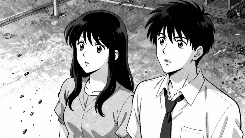 Popped rivets scatter like bullets. Mae and Joseph look up, wide-eyed.