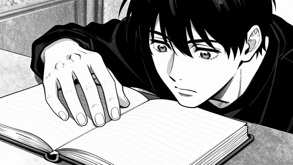 d'Éon’s hand brushes the edge of a ledger, eyes flicking between the pages and Blackwood.