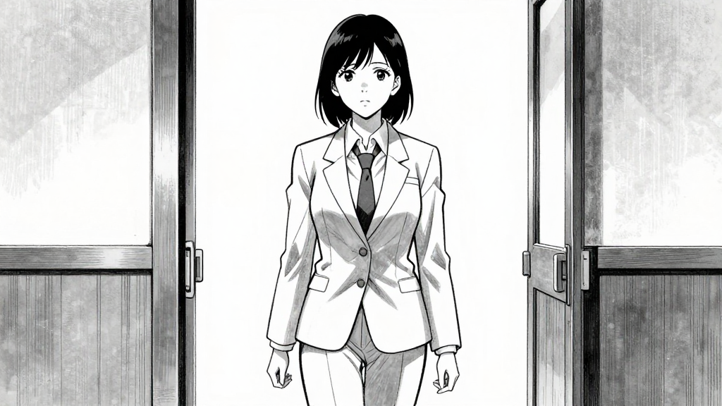 Katarina walks out of the interrogation room, head held high.