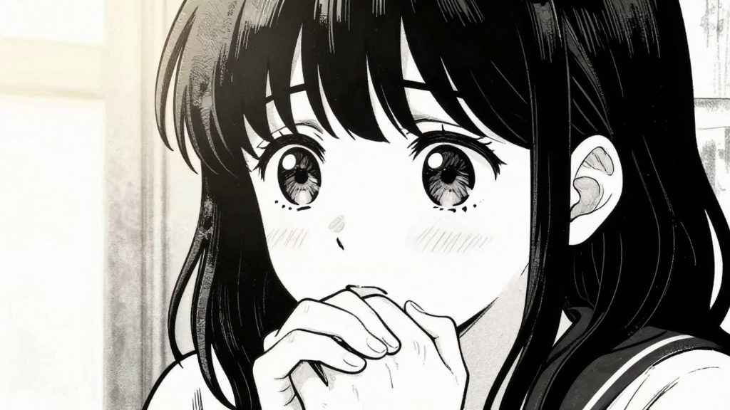 Katarina’s face, eyes wide with emotion, hands clasped tightly.