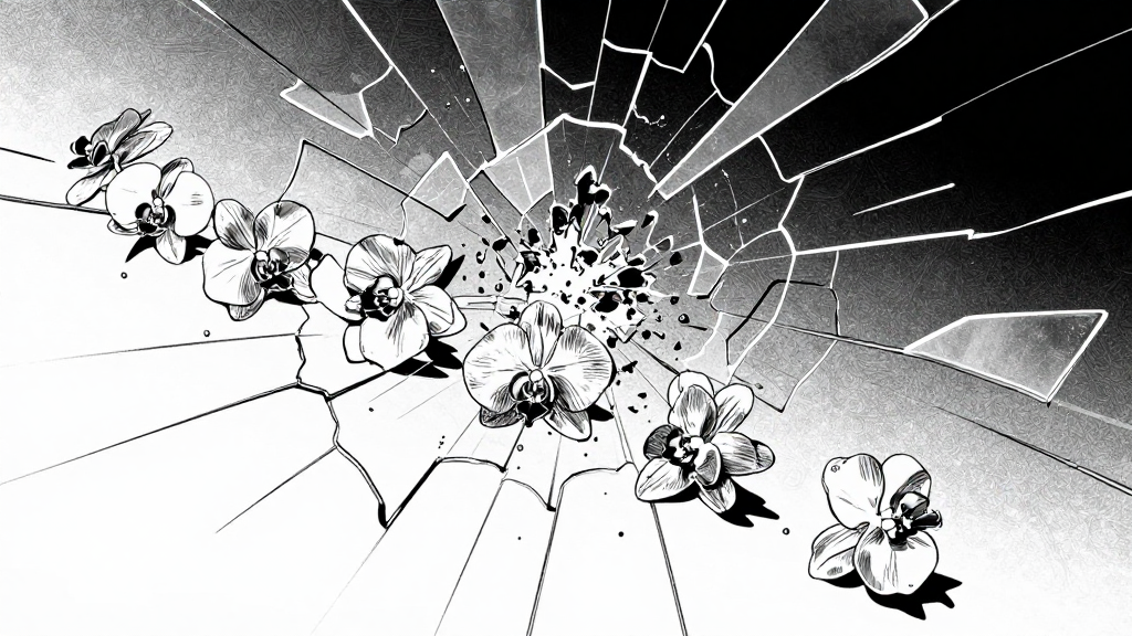 Glass shatters in slow motion, orchids fall in unison.