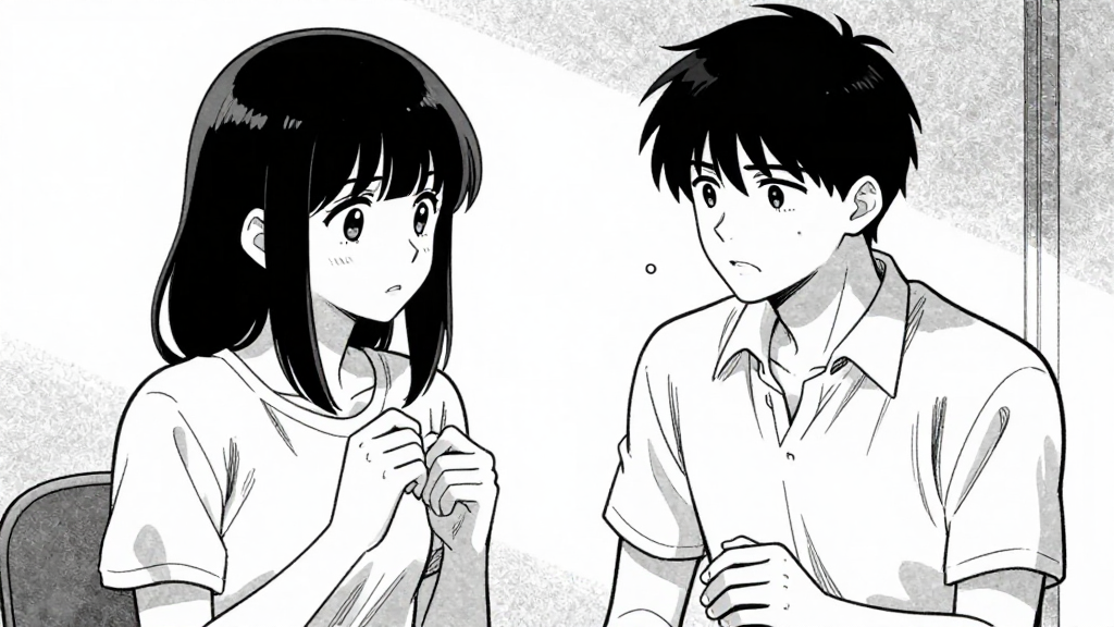 Katarina stares at Dr. Keller, her hands trembling slightly.