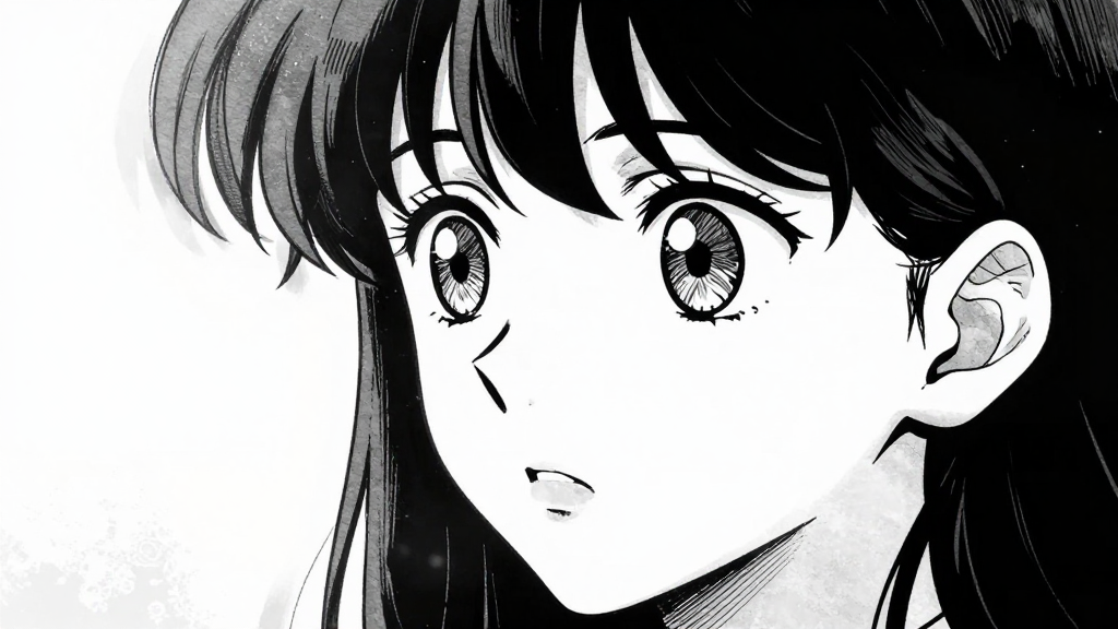 Katarina's face, eyes wide with internal thought as she stares at her reflection.