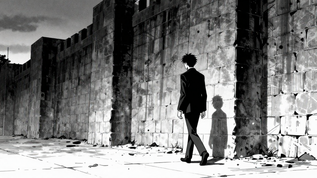 Kenji exits the fortress. The cold walls remain behind him.