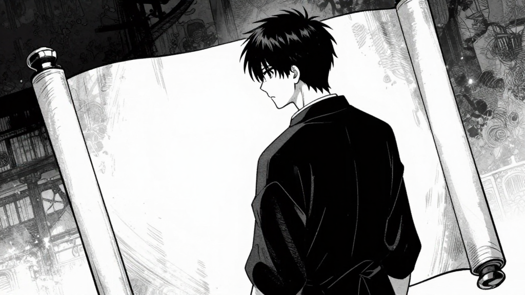 Kenji stands with the scroll. The scrolls seem to close in on him, watching.