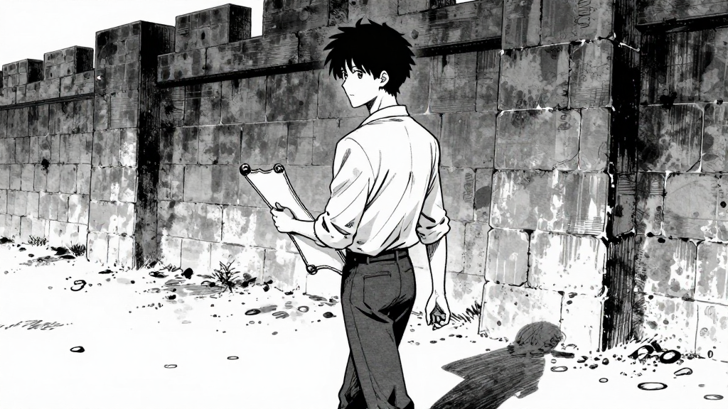 Kenji walks through the fortress. The scroll is in his hands.