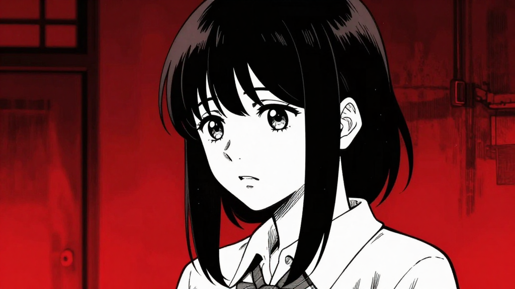 Hoshiko’s form flickers at the edge of the image, barely visible.