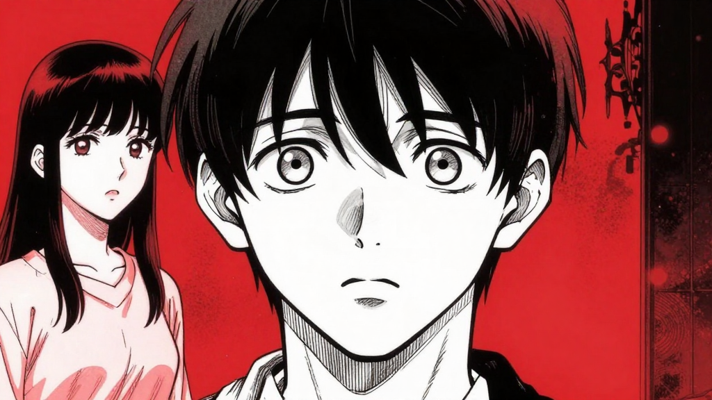 Kenjiro’s eyes widen as he stares at Hoshiko’s flickering form.