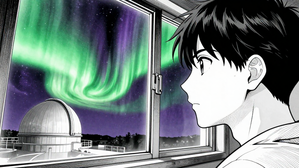 Chen stares at the Cupola Observatory window. Auroras swirl with patterns.