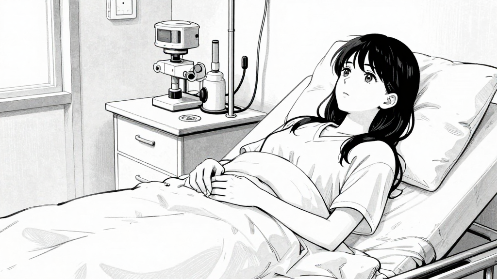 Margot holds Elena’s hand as she lies in the lab.