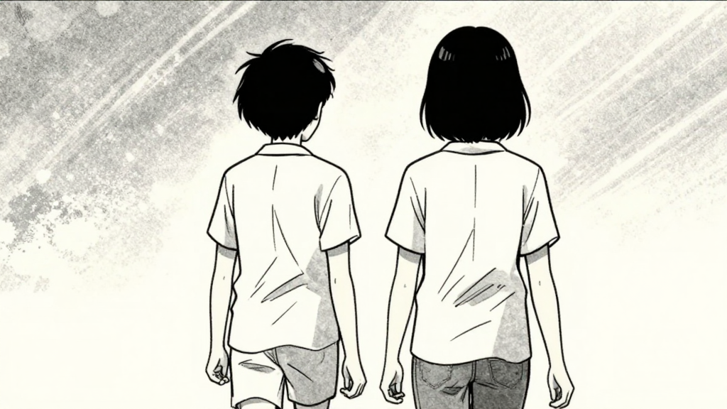 Amara walks away, back to the viewer, internal thought visible.