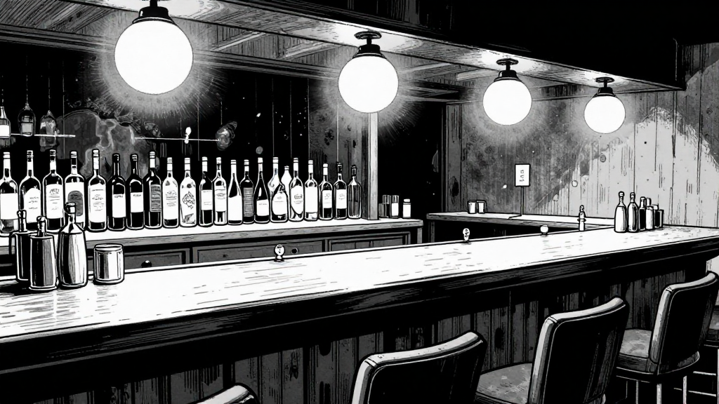 The bar is silent, the lights dimming as if holding its breath.