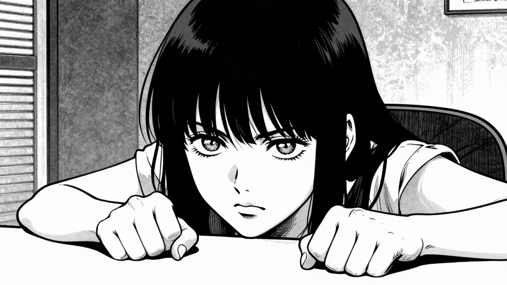 Elena’s eyes narrow, her hands tightening on the table as she responds.