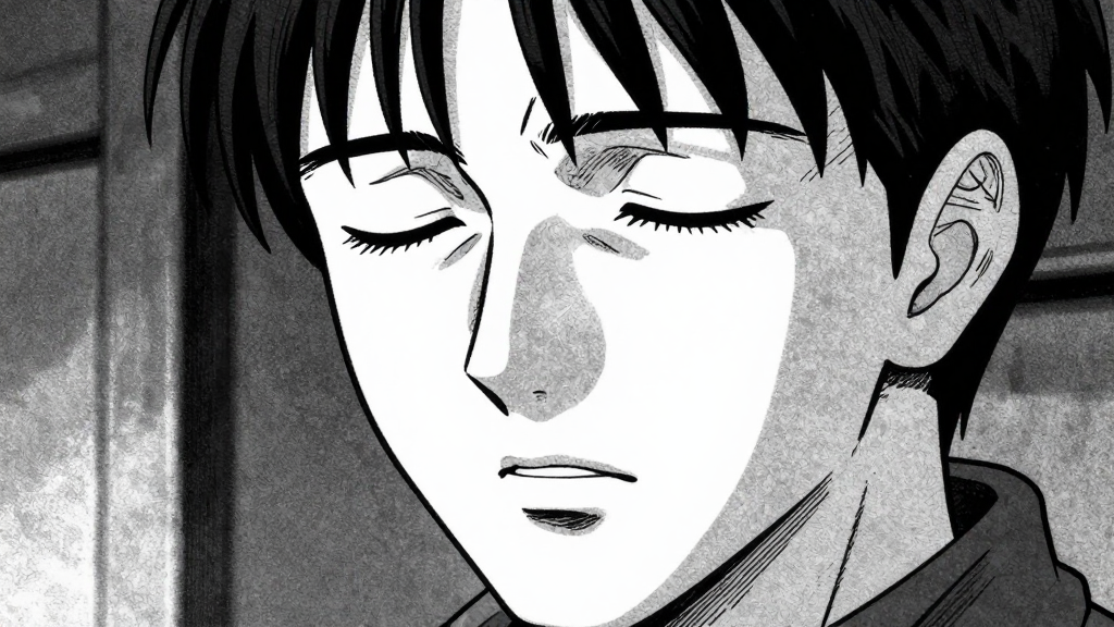 Tenzing’s face, eyes closed, lips moving as he recalls a memory.