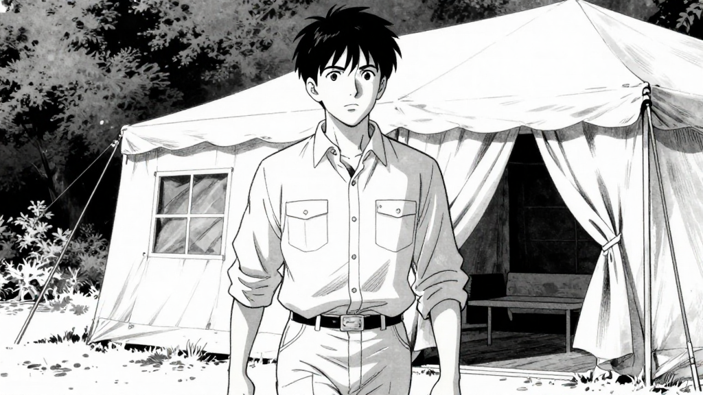 Tenzing walks slowly toward the Research Tent, face resolute.