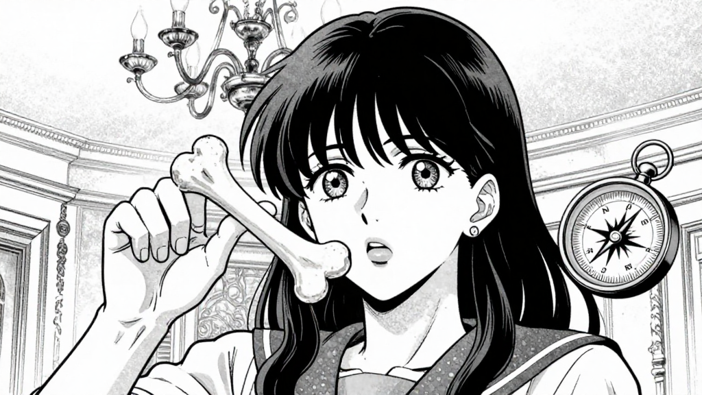 Elena places the bone, the compass swinging violently.