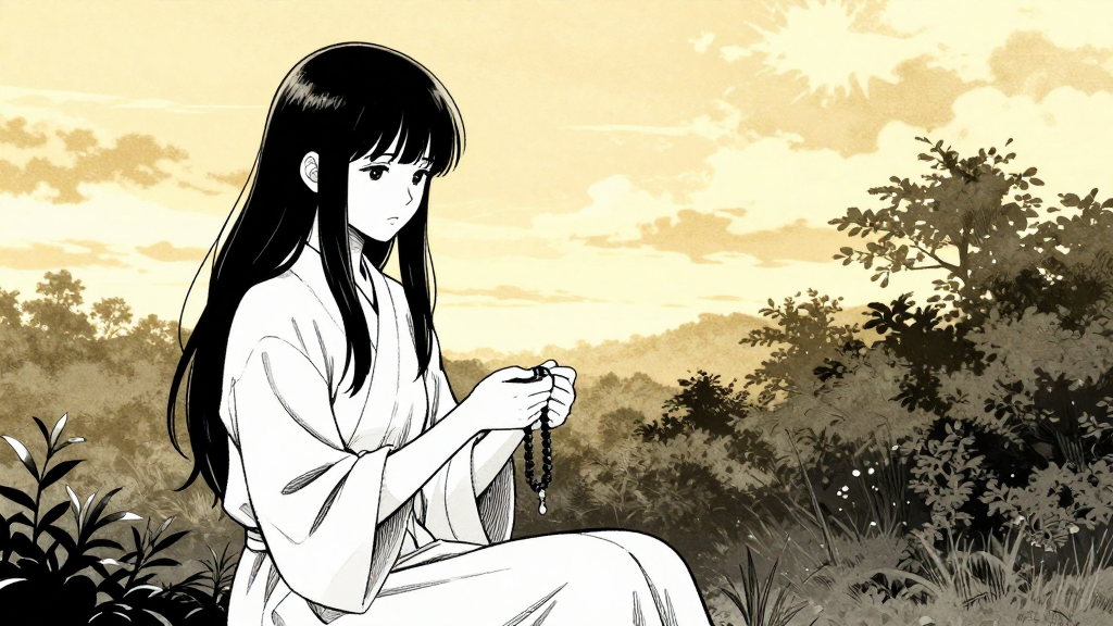 Dawn, Elena holds Tomáš’s rosary beads.