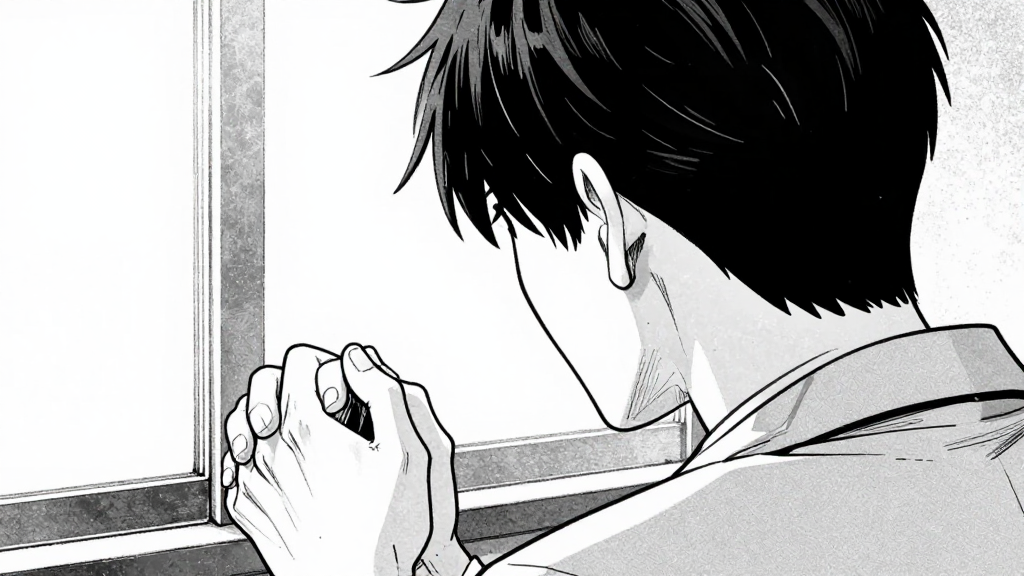 Sterling's face from behind, his hands steepled in front of him. His profile shows a man who believes himself to be doing necessary business, not committing murder.