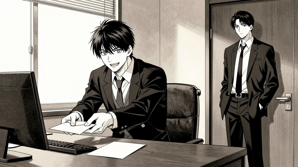 Sterling turns from the window, extending an envelope across his mahogany desk. His expression is charming but predatory. Marcus stands by the door, his coat still on from their meeting.