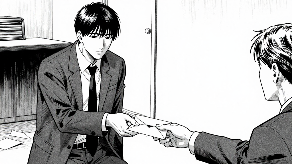 Marcus picks up the envelope from the floor and hands it back to Sterling. His face is calm now—no fear, no anger, only the steely resolve of a man who has chosen his path.