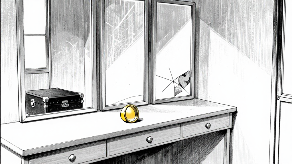 Marcus Webb's dressing room, now bare of his trunk. The mirrors still reflect, but the fracturing image is whole again. The gold signet ring sits on the vanity, catching the morning light.