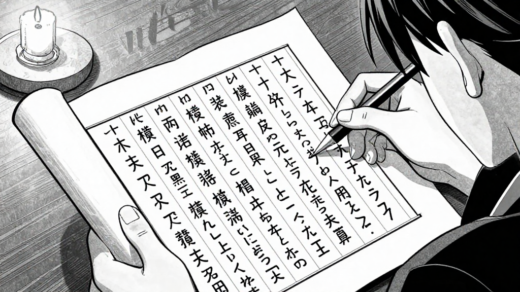 Chiyo opens a scroll, revealing a ledger filled with names and cures.