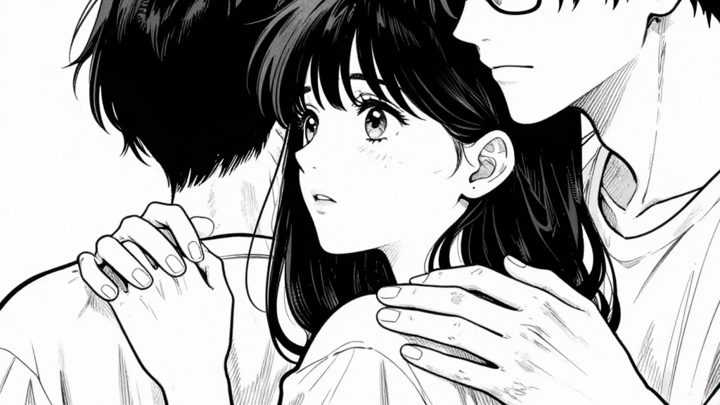 Silas’s hand rests on Eleanor’s shoulder as she looks away.