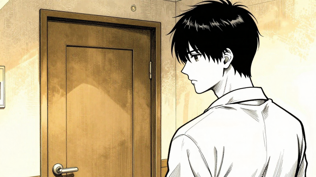 Vora stands in the hallway, eyes locking onto the basement door.