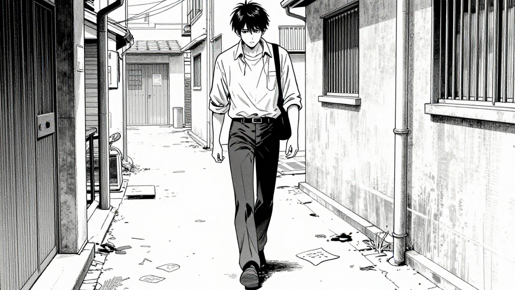 Joseph walks through the alley, scanning the ground for sketches.