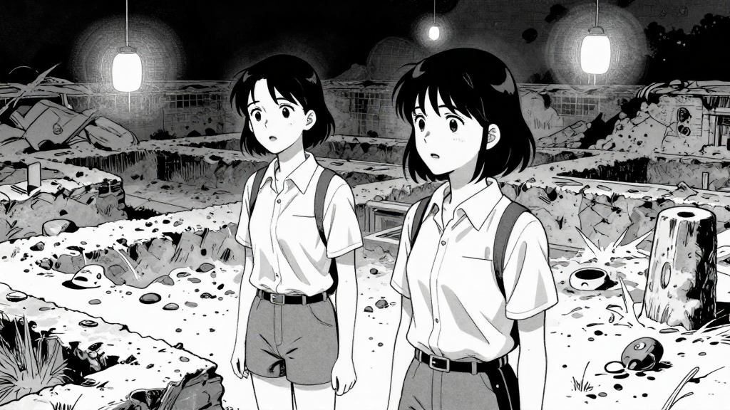 Sophie and Elena stand in the excavation, looking at the site.