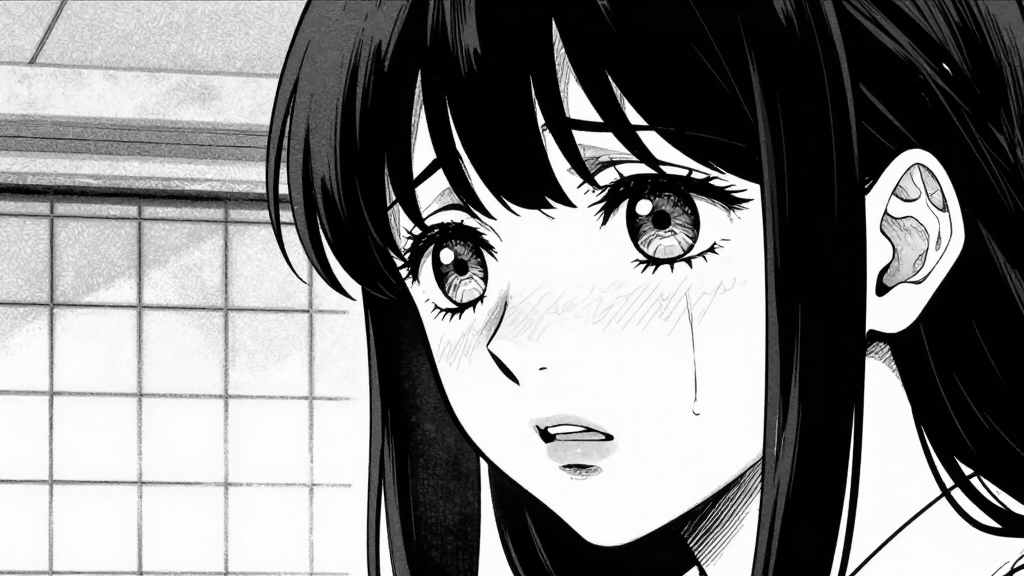 Elena’s face, pale and trembling, as she stares at the grid.