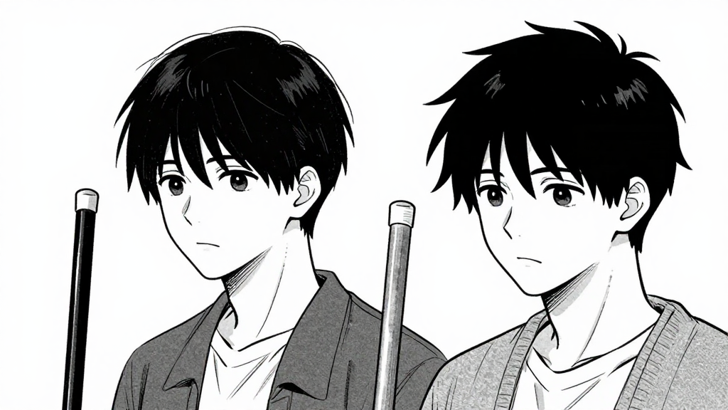 Chashaku and Taro’s walking stick side by side, showing the slight misalignment.