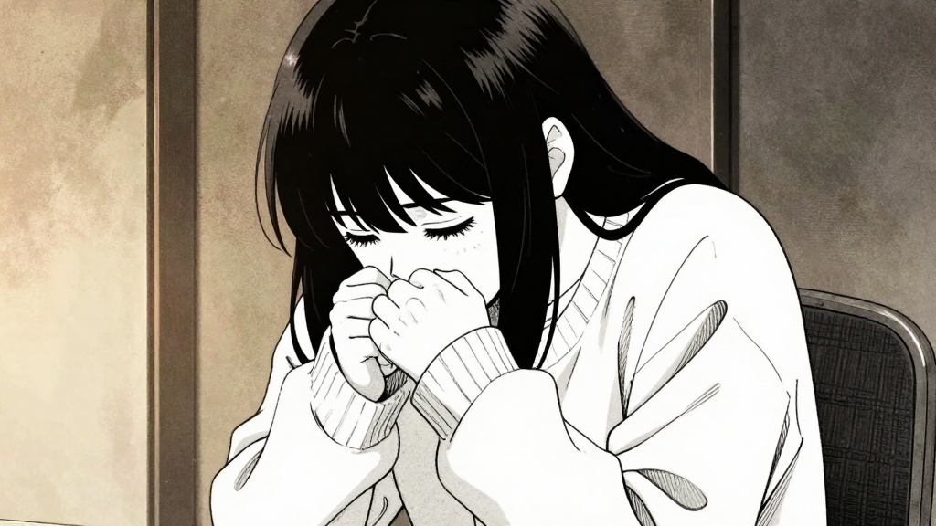 Yuki bows deeply, hiding trembling hands beneath her sleeves.