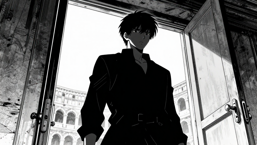 Cassian’s silhouette as he exits the arena.