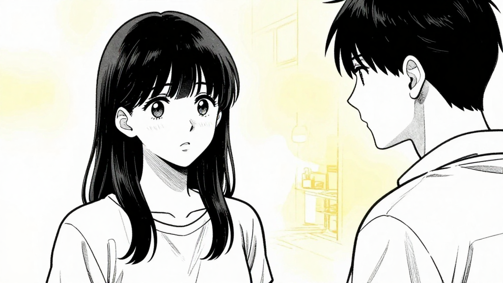 Yue Qing approaches Jin Wei, looking concerned and cautious.