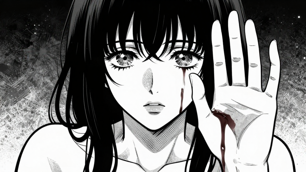 Rose’s cut palm bleeds. She stares at the blood, her face pale.