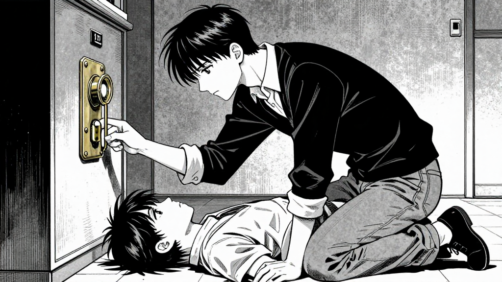 Rose kneels beside Sean’s body. Her hand touches the brass register.