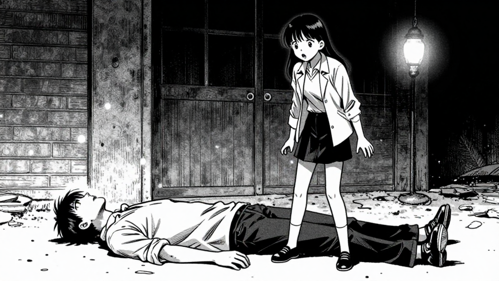 Mira stands stunned, Casimir crumpled at her feet.