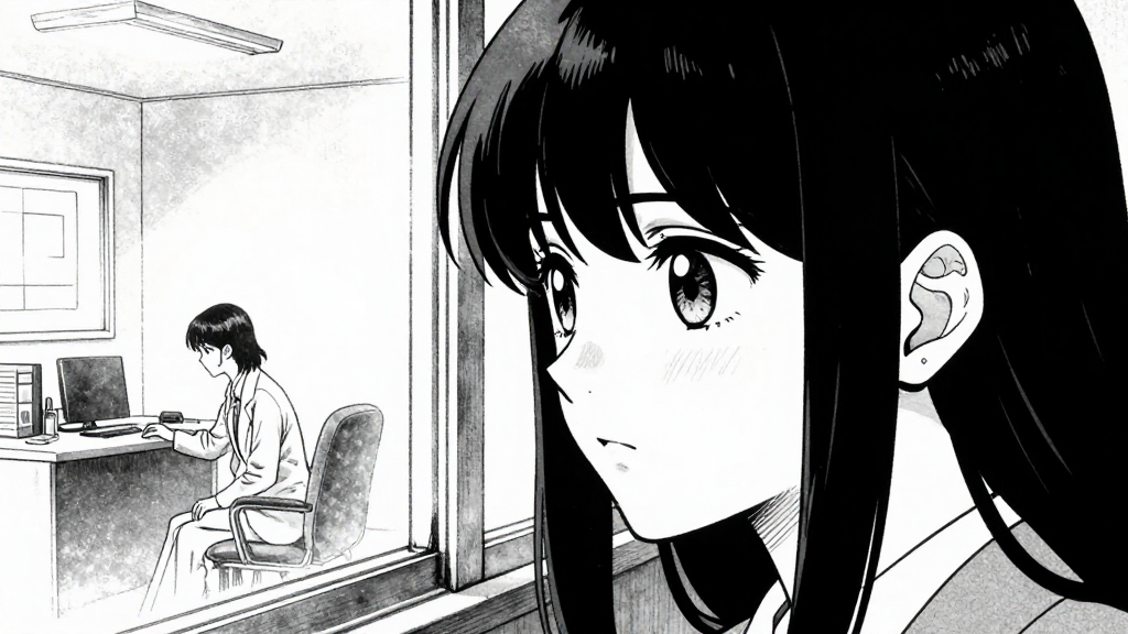 Maya looks out the window, imagining Dr. Tanaka in her office.