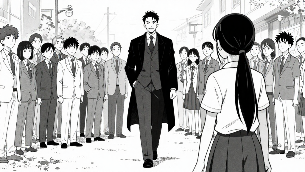 The king walks toward Kim, the crowd parting.