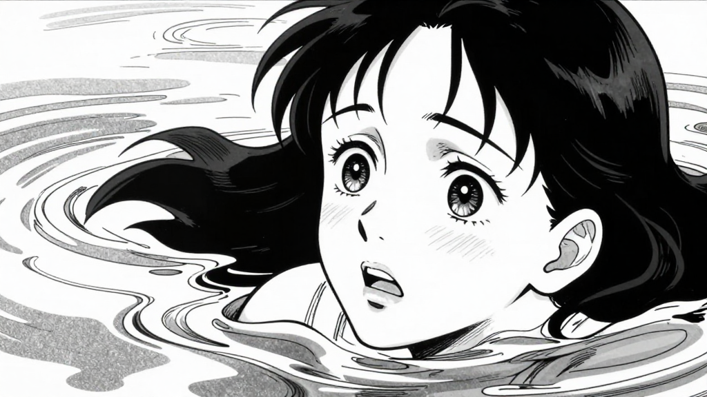 The painting ripples like water. Marie’s face is wide with awe and fear.