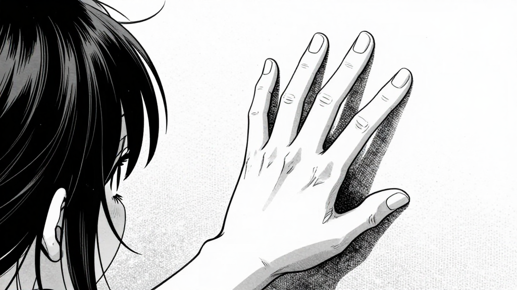 Marie touches the canvas, her hand vanishing into it.