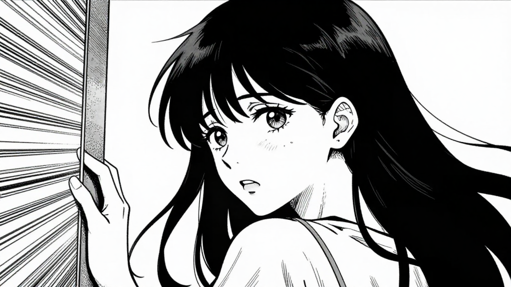 Marie steps back through the canvas, her expression shaken.